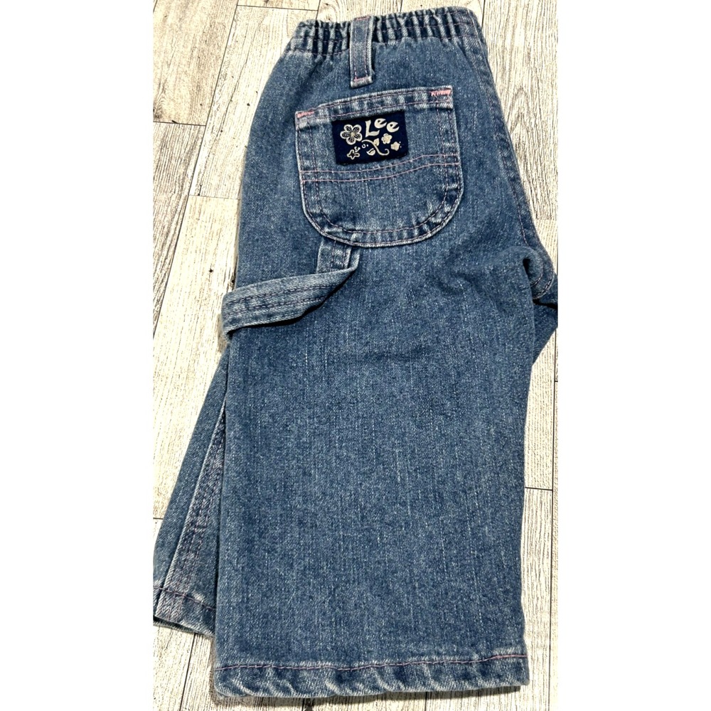 vtg LEE made in USA‎ girls denim jeans pink stitching carpenter pants 12 months